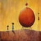 Gigantic-scale Painting Of Two Children On An Orange Object In Goro Fujita Style