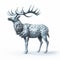 Gigantic Scale Silver Deer 3d Model With Monochromatic Graphic Design