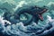 Gigantic sea serpents slithering through treacherous waters - Generative AI