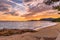 Gigaro beach in Saint Tropez bay area against dramatic sky at sunset