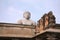 A gigiantic monolithic statue of Bahubali, also known as Gomateshwara, Vindhyagiri Hill, Shravanbelgola, Karnataka. View from the