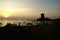 Giglio Island, Italy: a view of Campese beach and tower at sunset