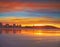 Gijon skyline sunset in San Lorenzo beach Asturias