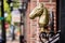 Gilded brass horse head ornament in historic downtown Alexandria Virginia