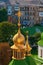Gilded cupolas and cross of Kyiv Saint Sophia Cathedral, Kyiv, Ukraine. UNESCO World Heritage Site