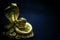 Gilded figure of a snake and a toad on a black background