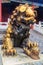 Gilded Imperial guardian lion in famous Forbidden City Beijing China