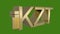 Gilded Kazakhstan KZT tenge symbol on a neutral green background. Finance concept. Rendering 3D.