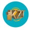 Gilded KZT tenge symbol against the background of the flag of the Republic of Kazakhstan. Finance concept.