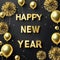 Gilded New Year Celebration Shimmering Sign and Festive Elements Happy New Year