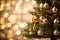 Gilded Radiance Christmas Tree Background with Gold Blurred Light, Illuminating the Festive Spirit, created with Generative AI