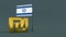 Gilded shekel symbol in front of the flag of Israel on a neutral gray background with space for text and logo.