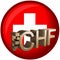 Gilded Swiss franc symbol - CHF against the background of the Switzerland flag. Finance concept. Rendering 3D.