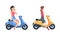 Gils in helmets riding motorbikes set cartoon vector illustration on white background