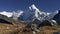 Gimbal shot of Mount Ama Dablam. Himalaya, Nepal. View from Trek to the Everest Base Camp. Crane shot, 4K