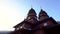 Gimbal shot of old wooden building of the Holy Prophet Elijah Monastery in the Carpathian village of Yaremche in Ukraine