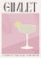 Gimlet Classic Cocktail garnish with lime slice. Classic alcoholic beverage recipe wall art print. Summer aperitif