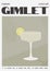 Gimlet Classic Cocktail garnished with lime slice. Classic alcoholic beverage recipe wall art print. Summer aperitif