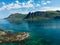 Gimsoy lighthouse on sea rocks, Lofoten Norway