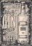 Gin alcohol vintage flyer monochrome