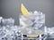 Gin cocktail with ice and lemon slice, Generative AI Illustration