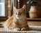 ginger cat with closed eyes, A serene ginger cat with closed eyes enjoying a warm sunbath on a cozy woven rug at home.