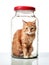 Ginger cat in a large glass jar