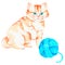 Ginger cat plays with yarn. Watercolor illustration. Isolated on a white background. For design.