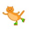 Ginger cat rides on roller skates. Vector cartoon image.