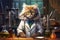 Ginger cat scientist researcher in uniform in scientific chemical laboratory Funny education and study concept generative ai