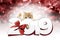 Ginger cat showing happy new year 2019 text with red ribbon bow