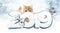 Ginger cat showing happy new year 2019 text with silver ribbon b