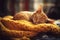 Ginger cat sleeping on wool blanket. Generate ai