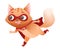 Ginger Cat Superhero Character Wearing Red Cloak and Mask Rushing to Rescue Vector Illustration