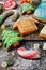 Ginger Christmas cookies, cane and candy strewn with snow