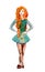 Ginger girl dancing Irish dance, watercolor drawing isolate on white background