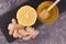 Ginger, Honey, and Lemon Health Foods for Cold Treatments Top View