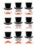 Ginger mustache or moustache with hat and glasses icons set
