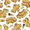 Ginger seamless vector hand drawn pattern. Root and cuted pieces