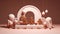 Gingerbread background 3d render style of a Christmas podium stage for product. Brown cookie color, winter baking