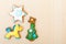 Gingerbread cake pony christmas tree star with icing decoration on brown