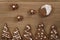 Gingerbread chocolate cookies over wood table forms composition