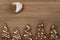 Gingerbread chocolate cookies over wood table forms composition