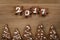 Gingerbread chocolate cookies over wood table forms composition