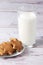 Gingerbread Cookie. Glass milk. Light background