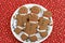 Gingerbread cookies on a Christmas plate.