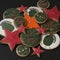 Gingerbread cookies with decor on 23 february holiday - Red stars cookies and green-braun-gray icing with number 23, stars and
