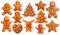 Gingerbread cookies of different shapes. Collection of cartoon digital illustrations isolated on white background