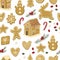 Gingerbread cookies heart, deer, Christmas tree, snowman, house, heart, snowflake