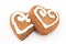 Gingerbread cookies hearts on white